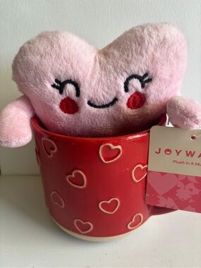 Red Heart Ceramic Mug with Pink Heart Plush